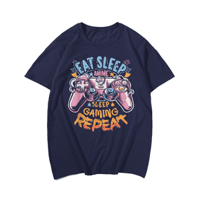 Eat Sleep Anime Gaming Repeat T-Shirt, Plus Size Oversize T-shirt for Big & Tall Man