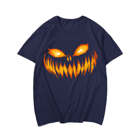 Scary Carved Pumpkin Face Halloween T-Shirt, Plus Size Oversize T-shirt for Big & Tall Man