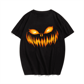 Scary Carved Pumpkin Face Halloween T-Shirt, Plus Size Oversize T-shirt for Big & Tall Man