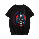 Skull Sheriff Cowboy T-Shirt, Men Plus Size Oversize T-shirt for Big & Tall Man