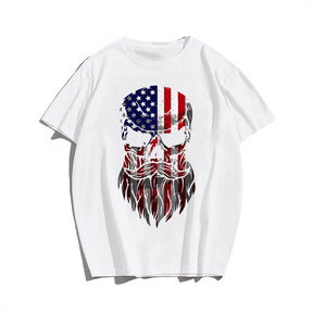 American Beard Skull Men's T-Shirt, Plus Size Oversize T-shirt for Big & Tall Man