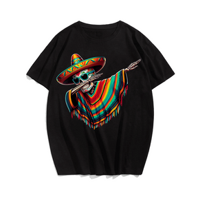 Dabbing Mexican Poncho Skull Sombrero Dab T-Shirt, Plus Size T-shirt for Big & Tall Man