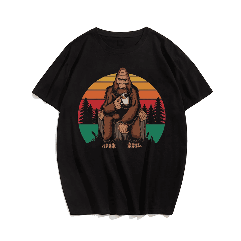Bigfoot relaxing coffee T-Shirt, Plus Size Oversize T-shirt for Big & Tall Man