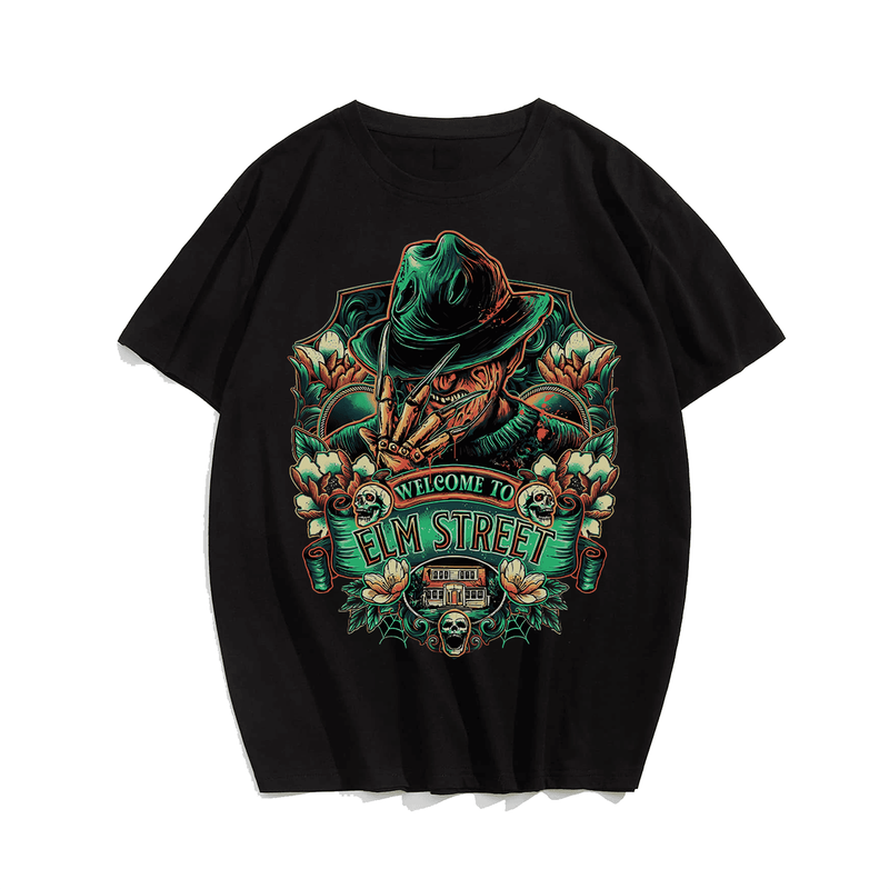 Welcome to Elm Street Halloween T-Shirt, Plus Size Oversize T-shirt for Big & Tall Man