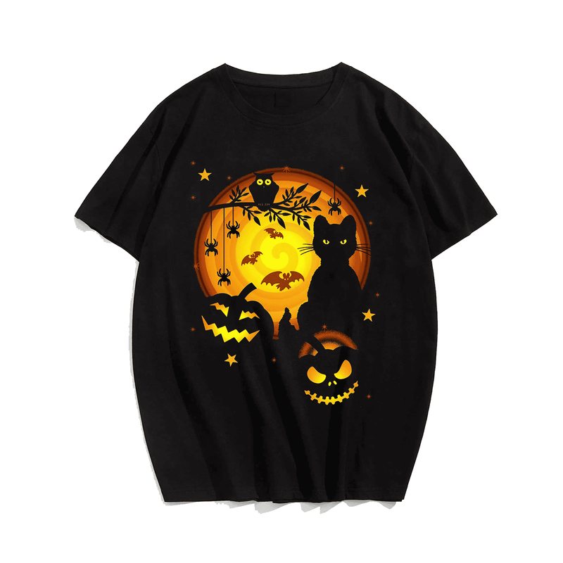 Halloween Cat Men T-Shirt, Plus Size Oversize T-shirt for Big & Tall Man