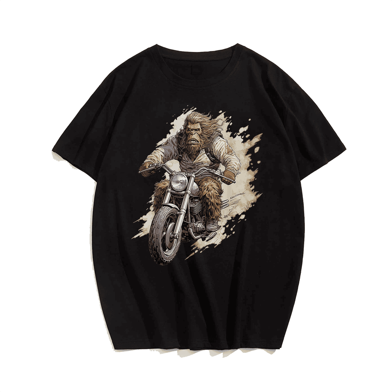 Bigfoot Motorcycle T-Shirt, Men Plus Size T-shirt for Big & Tall