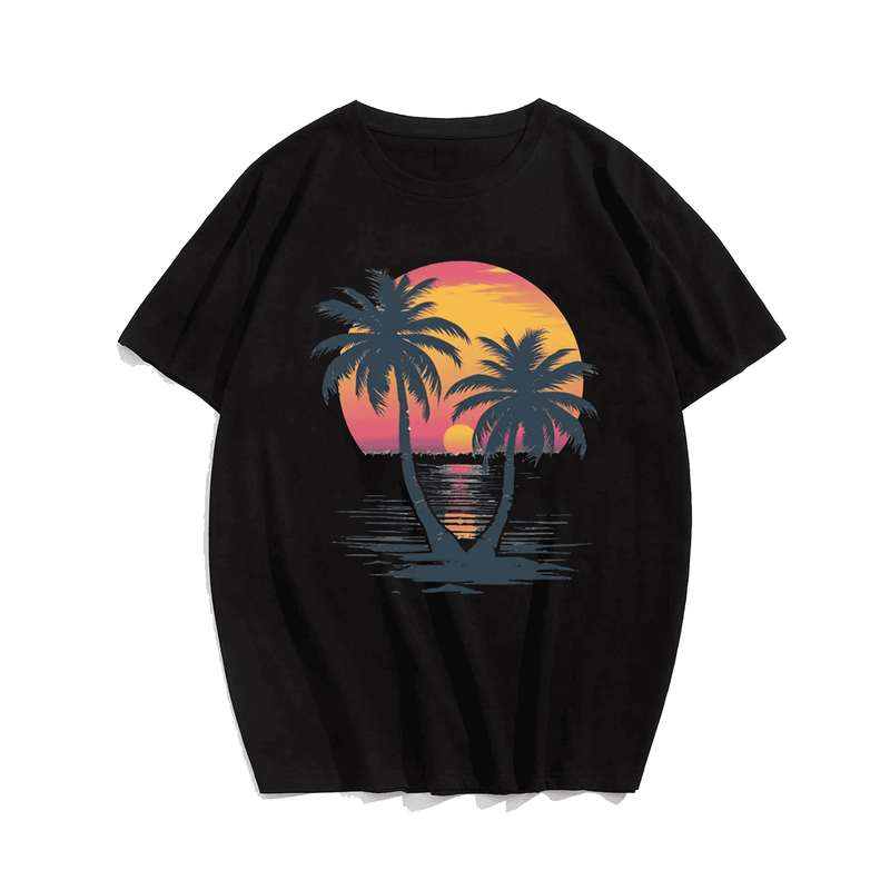 Sunset Palms T-Shirt, Plus Size Oversize T-shirt for Big & Tall Man