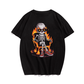 Skull Creative Print Summer Casual Cotton Men T-Shirt, Plus Size Oversize T-shirt for Big & Tall Man