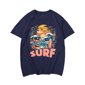 Summer Surfing Summer Vibes T-Shirt, Plus Size Oversize T-shirt for Big & Tall Man