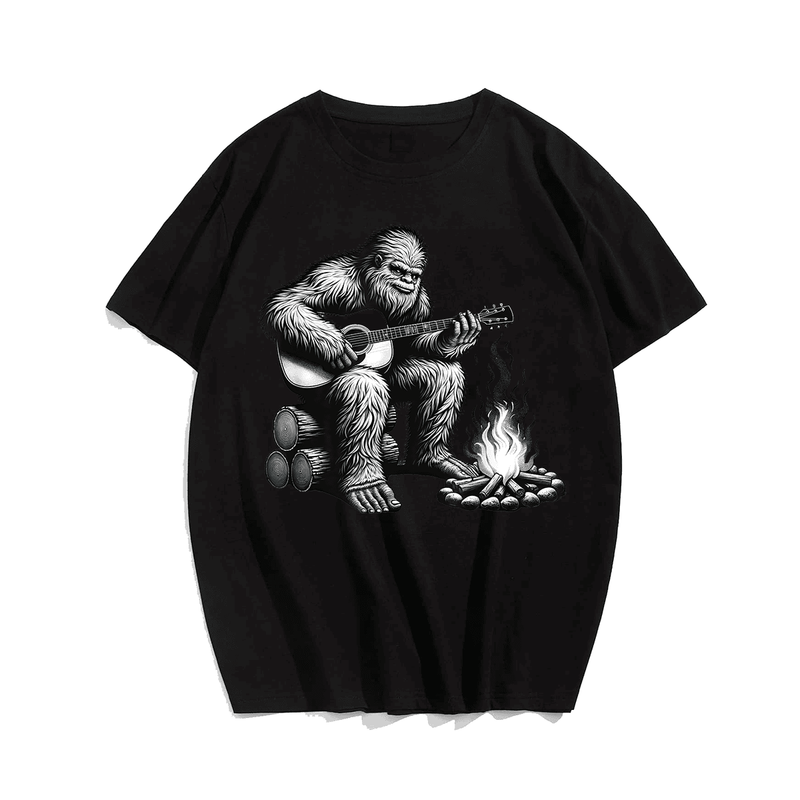 Bigfoot Playing Guitar Rock on Sasquatch Big Foot T-Shirt, Plus Size Oversize T-shirt for Big & Tall Man