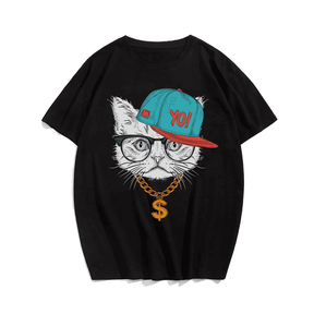 Handsome Cat T-Shirt, Plus Size T-shirt for Big & Tall Man