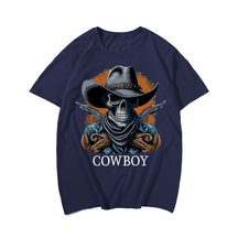 Skull Cowboy T-Shirt, Men Plus Size Oversize T-shirt for Big & Tall Man