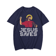 Esus Saves Baseball Men T-Shirt, Plus Size Oversize T-shirt for Big & Tall Man