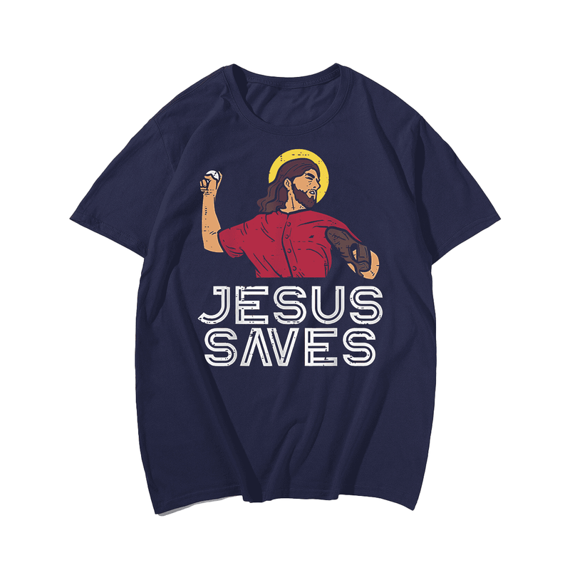 Esus Saves Baseball Men T-Shirt, Plus Size Oversize T-shirt for Big & Tall Man