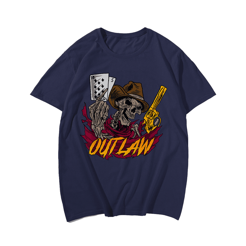 Skull Dead Revolver Skeleton Outlaw T-Shirt, Men Plus Size Oversize T-shirt for Big & Tall Man
