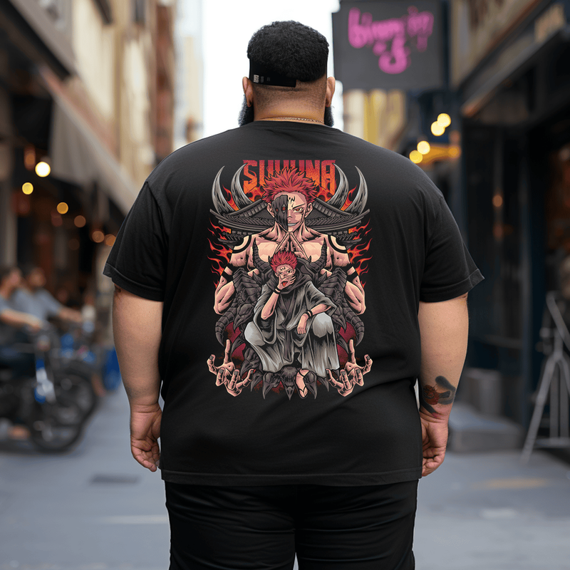 Ryomen Sukuna Plus Size Anime T-Shirt for Men, Oversized T-Shirt for Big and Tall 1XL-9XL