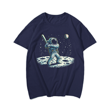 Baseball Novelty Astronaut Men Baseball T-Shirt, Plus Size Oversize T-shirt for Big & Tall Man