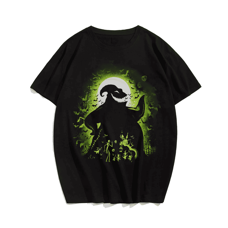 Horror Shadow on the Moon Halloween T-Shirt, Plus Size Oversize T-shirt for Big & Tall Man