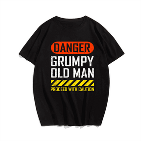 Danger Grumpy Old Man T-Shirt, Men Plus Size Oversize T-shirt for Big & Tall Man
