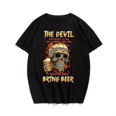 Skull & Beer Print  Men's T-Shirt, Plus Size Oversize T-shirt for Big & Tall Man