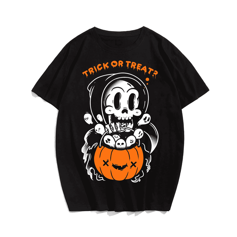 Deaths Trick Or Treat Halloween T-Shirt, Plus Size Oversize T-shirt for Big & Tall Man