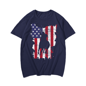 USA Flag Cowboy Roping T-Shirt, Men Plus Size Oversize T-shirt for Big & Tall Man