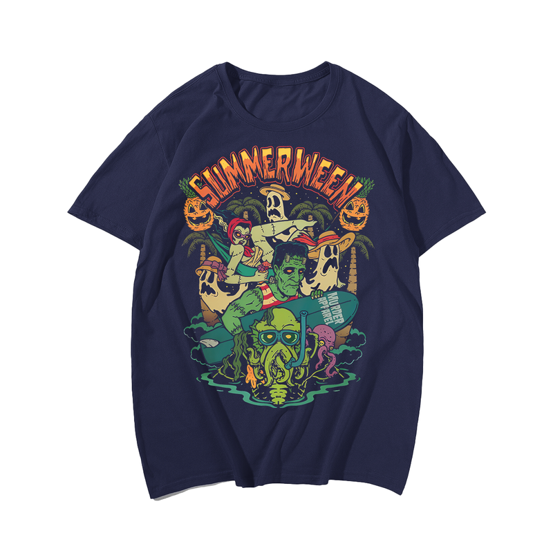 Summerween Halloween T-Shirt, Plus Size Oversize T-shirt for Big & Tall Man