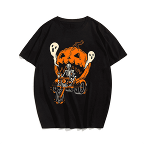 Skull and Pumpkin Carriage Halloween Men T-Shirt, Plus Size Oversize T-shirt for Big & Tall Man