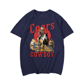 Vintage Cowboy T-Shirt, Men Plus Size Oversize T-shirt for Big & Tall Man