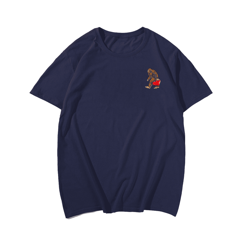 Bigfoot Heart 2# T-Shirt, Men Plus Size Oversize T-shirt for Big & Tall