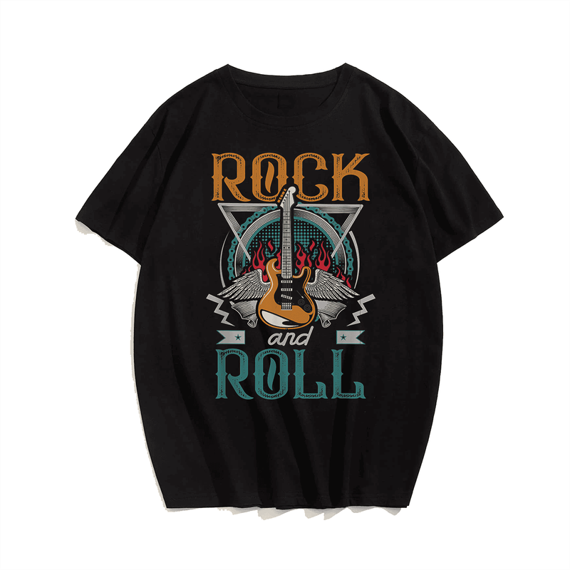 Vintage 80s Rock & Roll Music Guitar T-Shirt, Plus Size Oversize T-shirt for Big & Tall Man