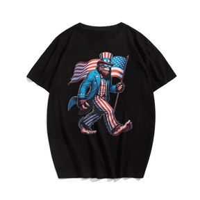 Bigfoot Sasquatch Patriotic Men T-Shirt, Plus Size Oversize T-shirt for Big & Tall Man