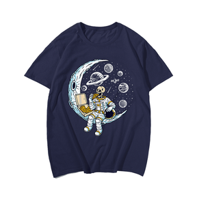 Astronaut Eating Pizza On The Moon In Space Planets T-Shirt, Plus Size Oversize T-shirt for Big & Tall Man