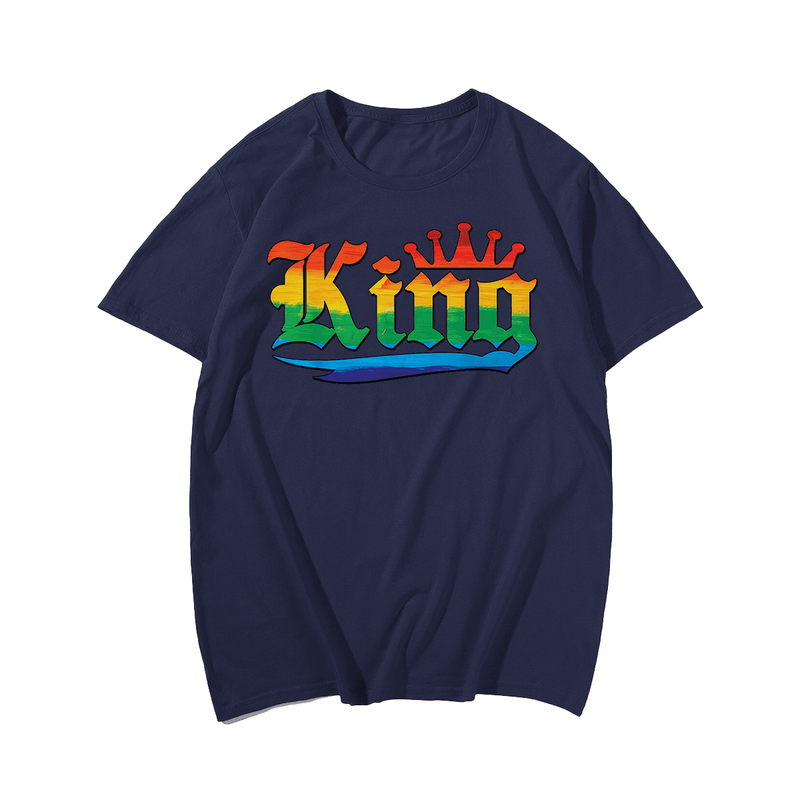 King with Crown Rainbow Gay Pride T-Shirt, Men Plus Size T-shirt for Big & Tall
