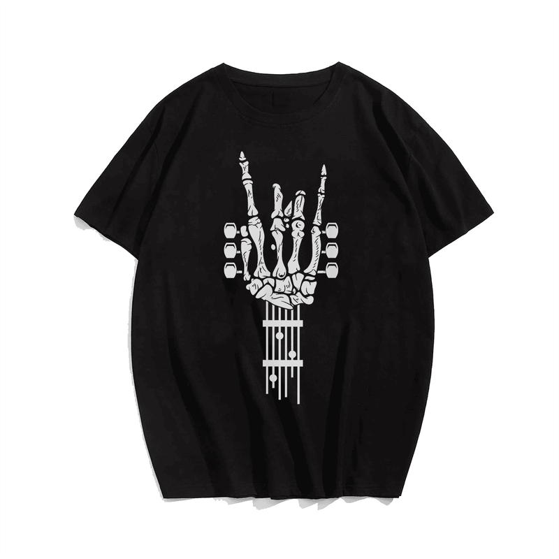 Rock and Roll Punk Rock Band Concert Guitar T-Shirt, Plus Size Oversize T-shirt for Big & Tall Man