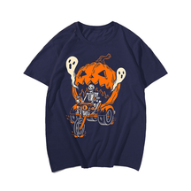 Skull and Pumpkin Carriage Halloween Men T-Shirt, Plus Size Oversize T-shirt for Big & Tall Man