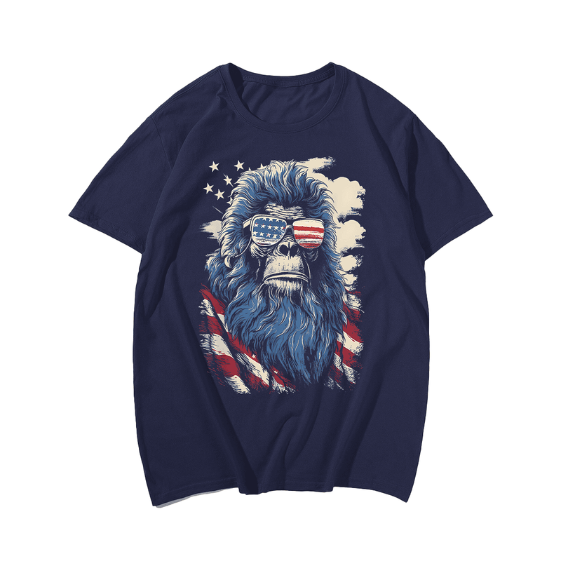 Bigfoot Flag Patriotic for Men T-Shirt, Plus Size Oversize T-shirt for Big & Tall Man