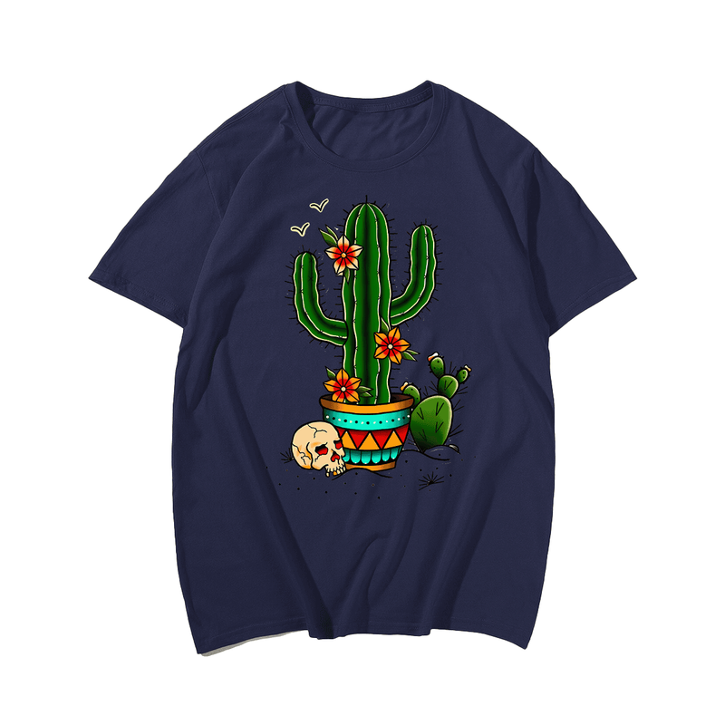 Cactus T-Shirt, Men Plus Size Oversize T-shirt for Big & Tall Man