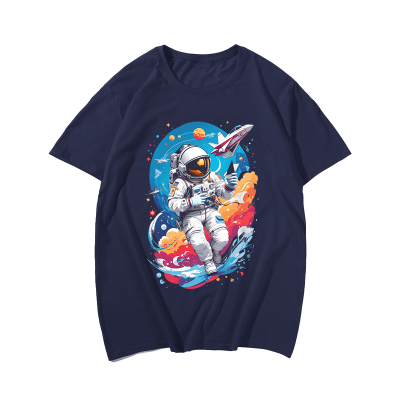 Astronaut making paper airplanes T-Shirt, Plus Size Oversize T-shirt for Big & Tall Man