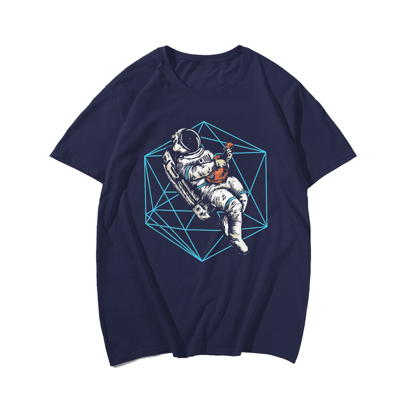 Spaceman Astronaut Men T-Shirt, Plus Size Oversize T-shirt for Big & Tall Man
