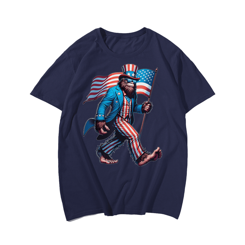 Bigfoot Sasquatch Patriotic Men T-Shirt, Plus Size Oversize T-shirt for Big & Tall Man