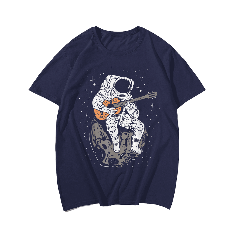 Astronaut Playin Guitar T-Shirt, Plus Size Oversize T-shirt for Big & Tall Man