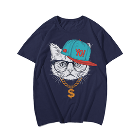 Handsome Cat T-Shirt, Plus Size T-shirt for Big & Tall Man