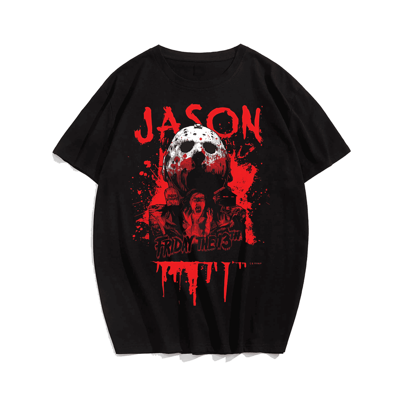 Horror Friday The 13th Halloween T-Shirt, Plus Size Oversize T-shirt for Big & Tall Man