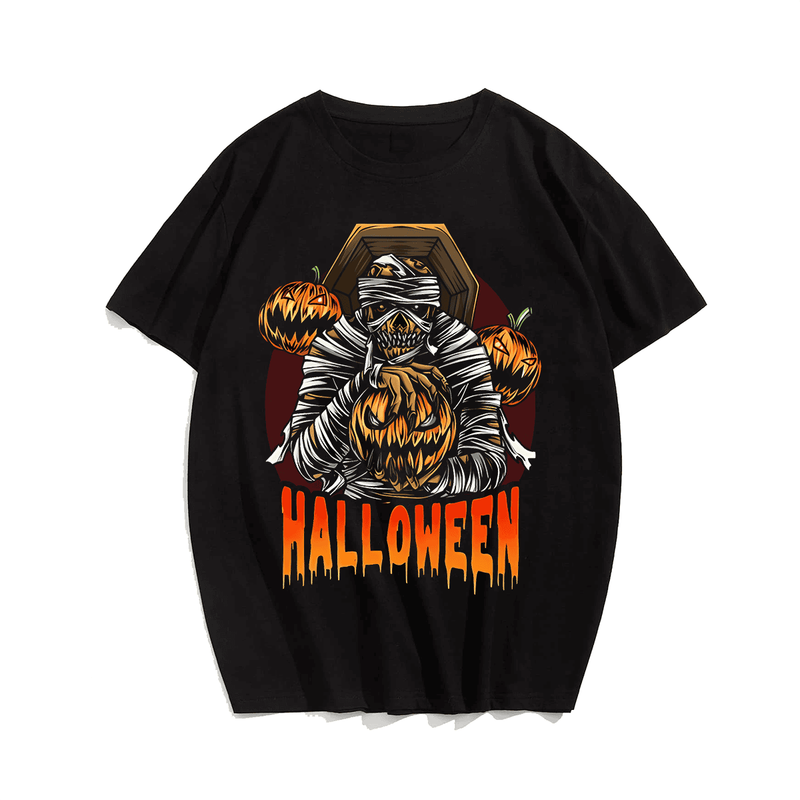 Halloween Pumpkins T-Shirt, Plus Size Oversize T-shirt for Big & Tall Man