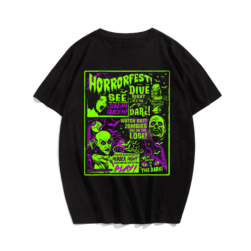 Vintage Horrorfest Halloween T-Shirt, Plus Size Oversize T-shirt for Big & Tall Man