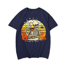 Skull and coffee Halloween Men T-Shirt, Plus Size Oversize T-shirt for Big & Tall Man