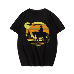 Cowboy Sunset T-Shirt, Men Plus Size Oversize T-shirt for Big & Tall Man