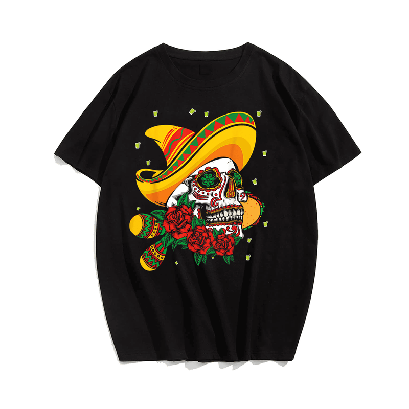 Fiesta Dia De Los Muertos Taco Tequila Happy Cinco De Mayo T-Shirt, Plus Size T-shirt for Big & Tall Man