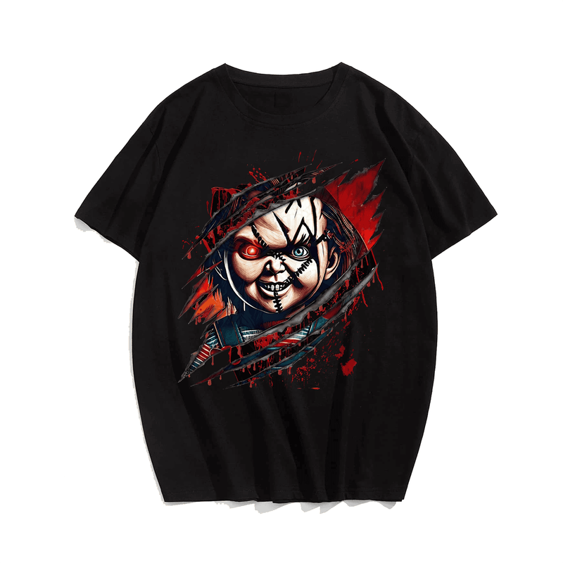 Horror Killer Halloween Men T-Shirt, Plus Size Oversize T-shirt for Big & Tall Man